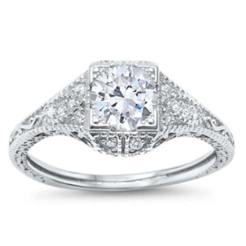 Antique Style Art Deco Engagement Solitaire .925 S
